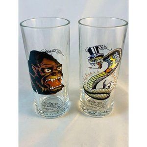 Set Of Two Ed Hardy Tall Glasses By Christian Audi